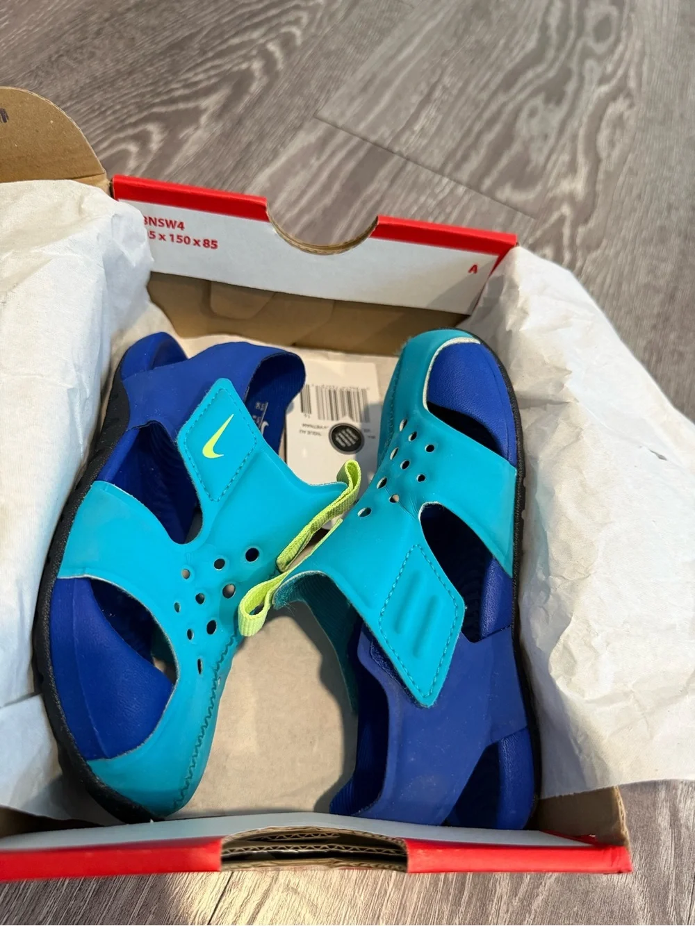 Nike Kids Blue and Neon Yellow Water Shoes
